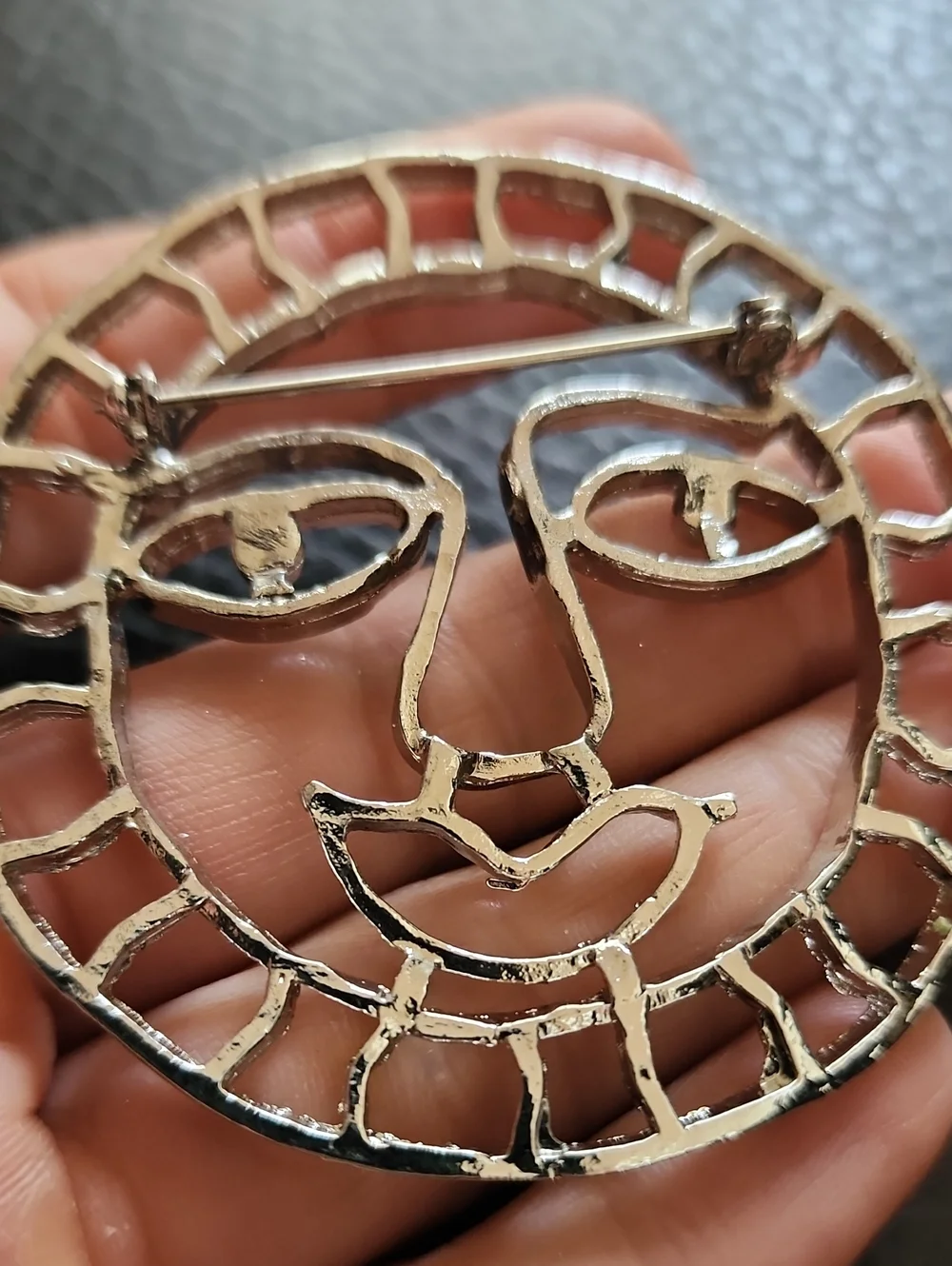 Silver Tone Sun Face Brooch - Women's Accessory